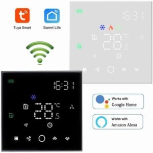 Melfi™ Wifi Programmable AC Smart Thermostat MATRIX 24VAC | Energy Saving FCU Central Air Conditioner Controller with Alexa Echo Google Home | 3 Speed Fan with Auto & Child Lock (MATRIX WHITE 24VAC)