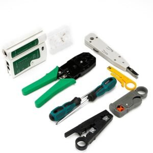 Melfi™ 9 In 1 Professional Network Installation & Wiring Maintenance Repair Tool Kit. Remote LED Continuity Test Box, Screwdrivers, Cutters & Strippers,Crimper & Krone Punch Down Tool in a Zipper Case