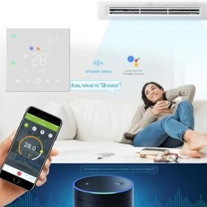 Melfi™ Wifi Programmable AC Smart Thermostat MATRIX 24VAC | Energy Saving FCU Central Air Conditioner Controller with Alexa Echo Google Home | 3 Speed Fan with Auto & Child Lock (MATRIX WHITE 24VAC)