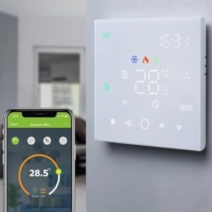 Melfi™ Wifi Programmable AC Smart Thermostat MATRIX 24VAC | Energy Saving FCU Central Air Conditioner Controller with Alexa Echo Google Home | 3 Speed Fan with Auto & Child Lock (MATRIX WHITE 24VAC)