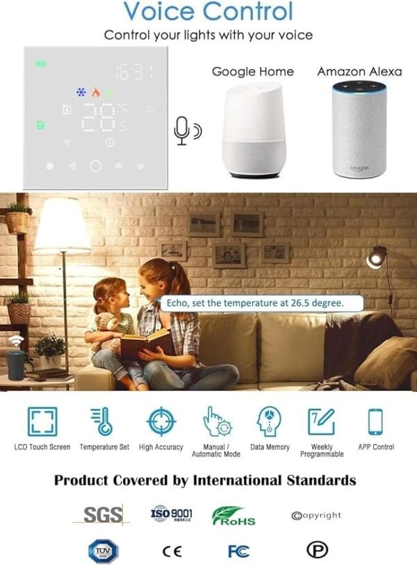 Melfi™ Wifi Programmable AC Smart Thermostat MATRIX 24VAC | Energy Saving FCU Central Air Conditioner Controller with Alexa Echo Google Home | 3 Speed Fan with Auto & Child Lock (MATRIX WHITE 24VAC) - Image 6