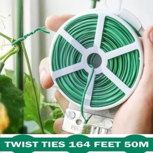 Royal Apex Multipurpose Garden Twine Wire Plant Ties Heavy-Duty Plastic-Coated Twist Cord for Tree Climbing Holding Gardening Metal Twisted String Reel with Cutter