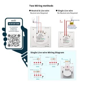 Melfi Smart Home WiFi Switch, With/Without Neutral, Multi-Control, Indicator Light, Relay Status & Backlight, Convenient Home Automation Control Compatible with Alexa, Google Home