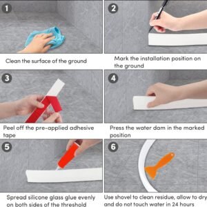 Poaker Silicone Floor Water Barrier, Waterproof Self-adhesive Bathroom Floor Seal Shower Dam Prevents Overflow of Water, Sink Edging Seal Strip, Wet & Dry Separation