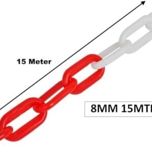 Biella15mtr Multi-Purpose PVC Barrier Chain For Safety Parking Space, Decorative Garden Fence And Warehouse Caution Safe Barrier Etc… (8MM RED& WHITE)