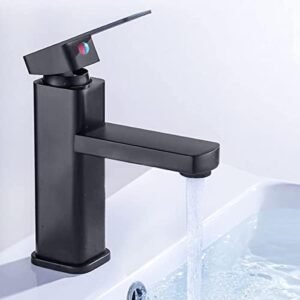 Biella™ Matte Black Bathroom Basin Mixer With Pop Up Drain And Hoses - Modern Hot & Cold Water Lavatory Washbasin Faucet For Kitchen Bathroom