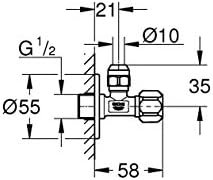 Grohe 22018000 Angle Valve for Single Lever Mixer Tap with Roughened Thread for Simple Sealing, Wall Connection 1/2 Inch with Slide Rosette, 3/8 Inch Outflow