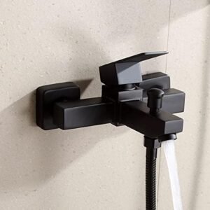 Biella™ Matte Black Single Lever Wall Mount Bathroom Shower Faucet - Bathtub Hot Cold Mixer Tap Shower Mixer with Handheld Shower Head