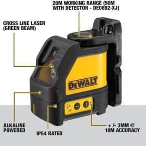 DEWALT DW088CG-XJ Green Beam Cross Line Laser with Carry Case, Yellow/Black