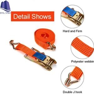 Royal Apex Heavy Duty Cargo Lashings Straps Ratchet & Fastening Tape Tie Down Hook 2”x10 Metre - Orange