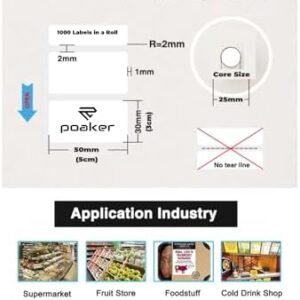 Poaker Direct Thermal Multipurpose Labels 50x30mm, Adhesive Scratch Proof Compatible with Zebra Rollo&Multi Label Printers for SKU ASIN barcode Labeling (Pack of 2 (2x1000 Labels), 50x30mm)
