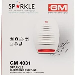 GM SPARKLE Electronic Duo tune Doorbells Chime with Flashing Light and choice of 2 different tunes, Eufy Doorbell, DC Power Door Bell White