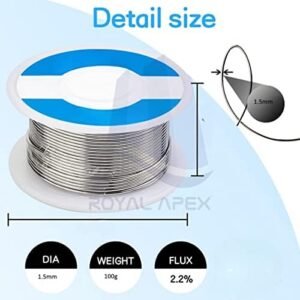 Royal Apex 1.5mm Soldering Wire Lead Free with Rosin Core for Electrical Soldering Components Repair and DIY, 100g