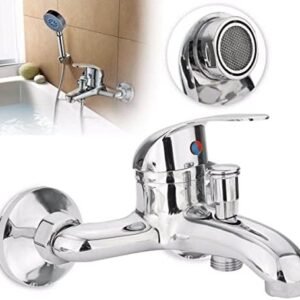 Royal Apex Chrome Plated Brass Shower Mixer – Wall Mounted Single Lever Faucet With Handheld Shower Head Set For Hot & Cold Water