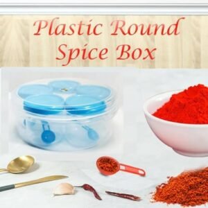 Biella™ Traditional Round Plastic Stylish Box Masala Spices Jar Organiser For Kitchen Has 5 Small Containers With 5 Spoons