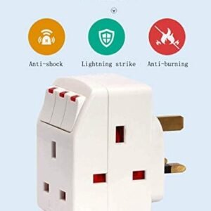 ESMA Approved 3Way British Plug Multi Adapter with Individual Switches, BS1362 Fused UK Plug Adaptor