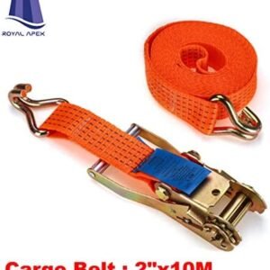 Royal Apex Heavy Duty Cargo Lashings Straps Ratchet & Fastening Tape Tie Down Hook 2”x10 Metre - Orange