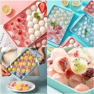 Biella™ Multicolor Ice Cube Tray with Lid -Round Ice Ball Maker Mold for Freezer - Mini Circle Ice Cube Tray Making for Sphere Ice Chilling Drinks Juice Coffee etc