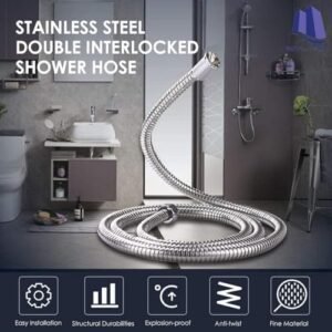 Biella Stainless Steel Flexible Shower Hose With Teflon Tape Replacement For Hand Showerhead Leak-proof Rust Resistant Shower Pipe Chrome (120CM)