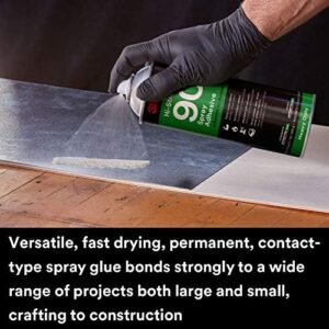 3M Hi-Strength 90 Spray Adhesive | Permanent | Bonds Laminate, Wood, Concrete, Metal, Plastic | Clear Glue | Heat Moisture Resistant Strong Versatile Adhesive With AdjUStable Nozzle 17.6 Fl. Oz.