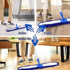 Biella™ Washable Dust Mop Replacement & Refill Looped Head with Aluminium Handle Floor Mops for Wet Dry Use, Industrial & Household Floor Cleaning