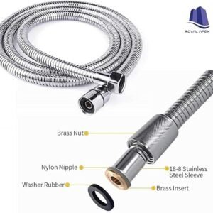 Biella Stainless Steel Flexible Shower Hose With Teflon Tape Replacement For Hand Showerhead Leak-proof Rust Resistant Shower Pipe Chrome (120CM)