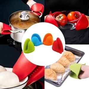 Biella 2 Pair Thickened Mini Silicone Oven Mitts Heat Resistant as Hot Pot Holder, Baking Holder, Rubber Oven Gloves, Cooking Pinch Mitts, Pot Holder for Kitchen Baking, Multi Colors