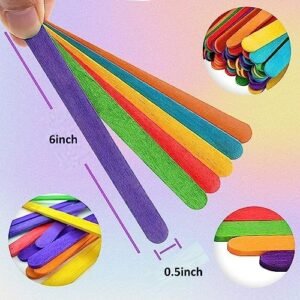 Biella™ 50Pcs Colored Craft Sticks - Mini Wood Popsicle Sticks, Rainbow Craft Sticks - Ice Cream Sticks for DIY, Craft Creative Designs, Arts & Handwork