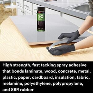 3M Hi-Strength 90 Spray Adhesive | Permanent | Bonds Laminate, Wood, Concrete, Metal, Plastic | Clear Glue | Heat Moisture Resistant Strong Versatile Adhesive With AdjUStable Nozzle 17.6 Fl. Oz.