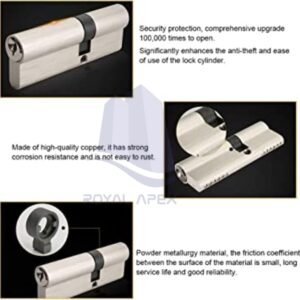 Royal Apex Door Barrel Open Security Copper Dual Lock & 3Keys Anti-Pick Wooden Lock For Home Core Lock Cylinders (80mm)