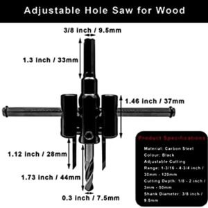 Biella™ 30 mm -120 mm Adjustable Hole Saw Circle Cutter Drill Bit Tool Saw Round Cutting for Drywall Wood, Plaster, Plywood, Laminate, Composite Materials, Rubber Etc...