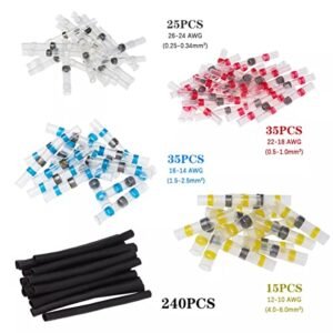 Royal Apex 350 Pcs Solder Seal Wire Connectors Kit - Polyolefin Insulated Waterproof Heat Shrink Butt Terminals Electrical Wire Connectors Solder & Seal Heat Shrink Butt With Soldering Sleeve