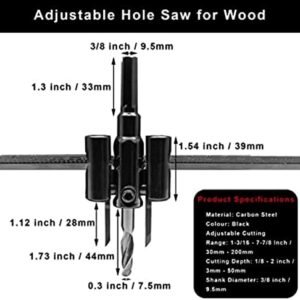 Biella™ 30mm - 200mm Adjustable Hole Saw Circle Cutter Drill Bit Tool Saw Round Cutting for Drywall Wood, Plaster, Plywood, Laminate, Composite Materials, Rubber Etc.