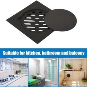 Beilla Modern Matt Black Stainless Steel Floor Drain – 150mm x 150mm | Quick Drainage with Hair Strainer for Bathroom, Kitchen, and Toilet