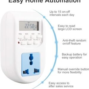 Melfi™ Multi Functional LCD Digital Timer AC 220V-240V 10A Socket Timing Outlet Switch UK Plug with LED Indicator