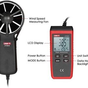 UNI-T Wind Speed Meter, Ut363S Mini Lcd Digital Anemometer Handheld Wind Speed Meter Air Velocity Temperature Tester