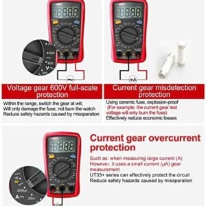 Uni-T Digital Multimeter Voltage Current Resistance Ohm Capacitance NCV Tester LCD Backlite Red and grey 134mm x 77mm 47mm, Ut33c+