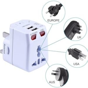 Melfi Travel Adapter: Your Universal Solution for Over 150 Countries, Including Europe, Italy, Ireland, UK, AU, and Asia, Complete with 2 USB Ports"