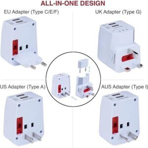 Melfi Travel Adapter: Your Universal Solution for Over 150 Countries, Including Europe, Italy, Ireland, UK, AU, and Asia, Complete with 2 USB Ports"