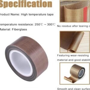 Biella High Temperature Fabric Tape - 1 Inch x 10 mtr PTFE Tape for Vacuum Sealers and Impulse Sealers | Insulation for FoodSaver, Seal A Meal, Weston - PTFE Coated Fiberglass Adhesive Tape"