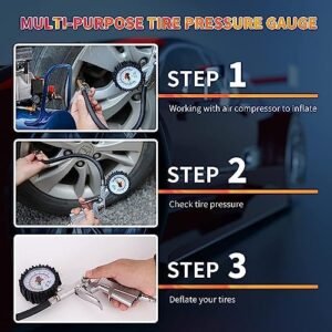 Biella™ Tire Pressure Gauge Digital Tyre Pressure Gauge 220 PSI Multifunctional Air Pressure Monitor - Tire Refill Meter for Cars Motorcycles Offroad Vehicles & Bikes