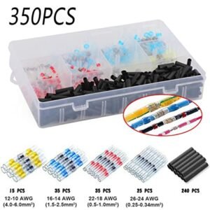 Royal Apex 350 Pcs Solder Seal Wire Connectors Kit - Polyolefin Insulated Waterproof Heat Shrink Butt Terminals Electrical Wire Connectors Solder & Seal Heat Shrink Butt With Soldering Sleeve