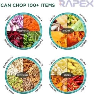 Rapex Polypropylene Mini Handy and Compact Chopper with 3 Blades for Effortlessly Chopping Vegetables and Fruits for Kitchen 400 ml