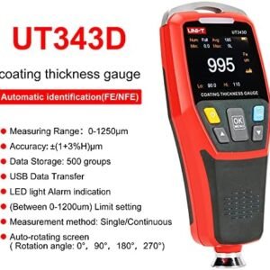 UT343D Digital Coating Thickness Gauge Meter r Range 0 to 1250um with USB Data Function