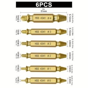 Paoker Complete Damaged Screw Extractor Bit  6pcs Set - Easy Screw Removal Tool with Portable Tool Box and Organizer