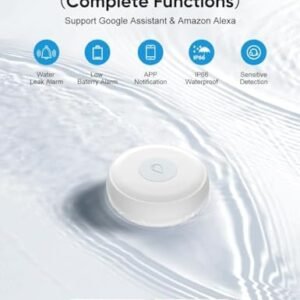 Melfi Water Leak Sensor Alarm, Wireless Water Leak Detector with App Notifications, Flood Detection for Smart Home, Water Alarm for Kitchen Bathroom Basement, Requires Zigbee Gateway/Hub