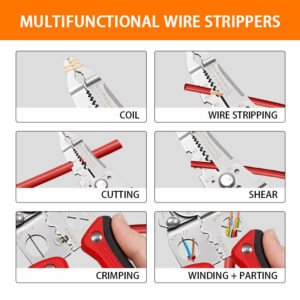 Poaker Multifunctional Wire Stripper Crimper Cable Cutter Pliers, 11 in 1 Wire Strippers and Crimping Tool, Wire Strippers and Crimping Tool for Stripping, Cutting and Crimping