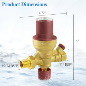 Biella Brass Automatic Water Heater Filling Valve with Built in Multifunctional All-in-on PRV, NRV, Strainer & Shut-off Valve  1/2" Inlet & Outlet, Boiler Inlet Valve for Solar Water Heater System