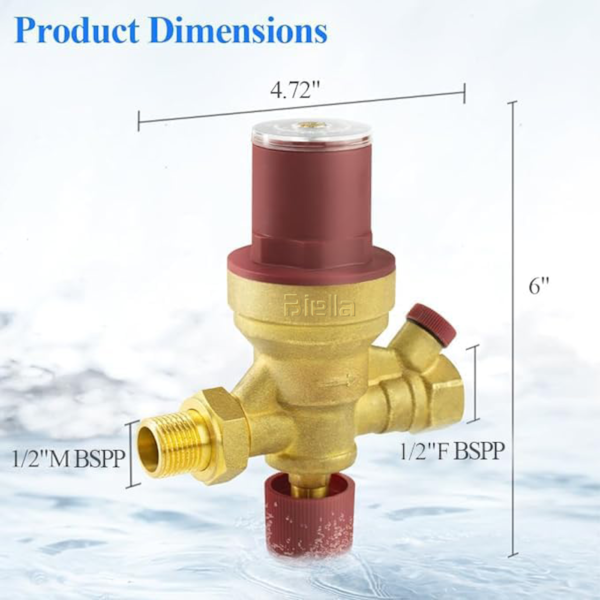 Biella Brass Automatic Water Heater Filling Valve with Built in Multifunctional All-in-on PRV, NRV, Strainer & Shut-off Valve  1/2" Inlet & Outlet, Boiler Inlet Valve for Solar Water Heater System - Image 6