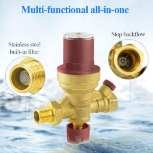 Biella Brass Automatic Water Heater Filling Valve with Built in Multifunctional All-in-on PRV, NRV, Strainer & Shut-off Valve  1/2" Inlet & Outlet, Boiler Inlet Valve for Solar Water Heater System